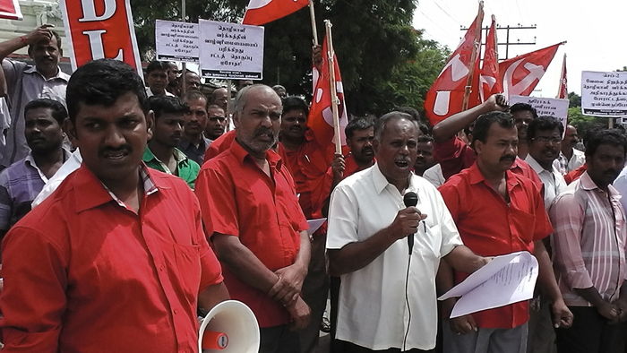 கோவை பு.ஜ.தொ.மு தொழிலாளர் சட்டத் தொகுப்பு மசோதா எரிப்பு கோவை பு.ஜ.தொ.மு தொழிலாளர் சட்டத் தொகுப்பு மசோதா எரிப்பு