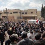 Syrians shout “freedom” during a protest at Dael region, near the city of Deraa, southern Syria