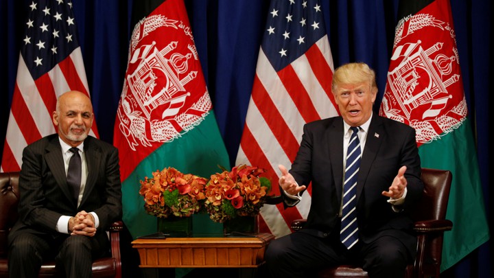 U.S. President Donald Trump meets with Afghan President Ashraf Ghani during the U.N. General Assembly in New York, U.S., September 21, 2017. REUTERS/Kevin Lamarque - RC1669EEDC30
